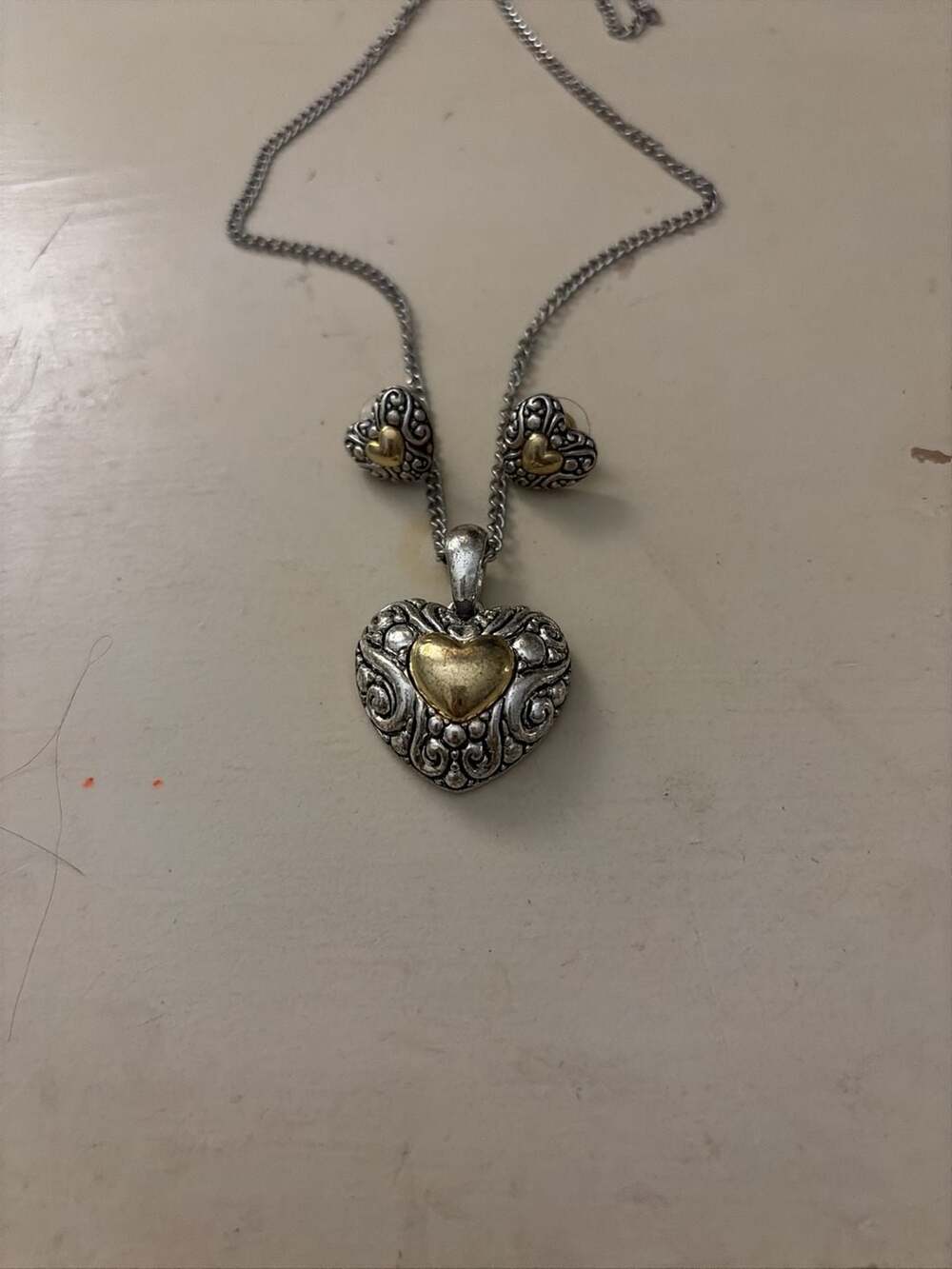 Brighton Two-Tone Heart Necklace And Earring Set Silver And Gold